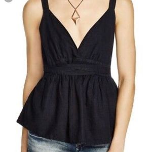 Free People black linen tie back tank top
